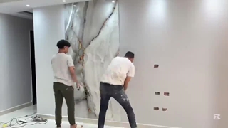 نصب سنگ مصنوعی ماربل / دکور پشت تلوزیون