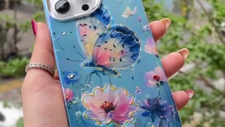 قاب آبرنگی آیفون پروانه با گل تک